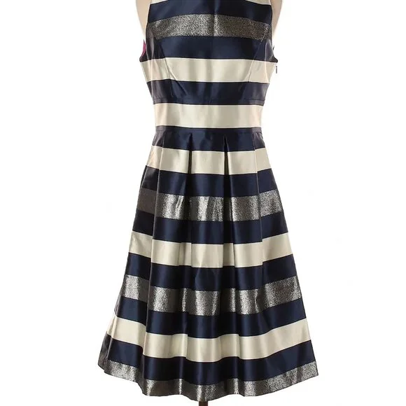 Eliza J navy, silver, cream metallic stripe dress, looks brand new! Size 4 - Picture 2 of 4